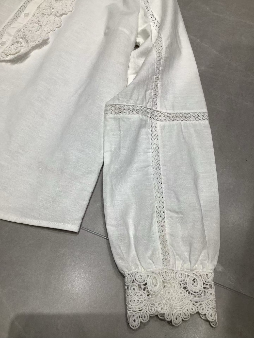 SEZANE CHLO SHIRT Lace-Trim Ruffled Blouse, S M L - Picture 7 of 12